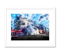 Artery8 Wall Art Print Vintage Steam Train Engine Framed in White | Size: W7" x H9" Artery8 White W7" x H9"