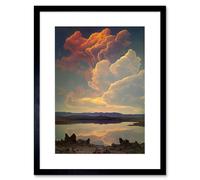 Artery8 Wall Art Print Vintage Style Atmospheric Cloud Reflections in Lake Modern Watercolour Painting Artwork Framed 9X7 Inch | Size: W7" x H9" Artery8 Black W7" x H9"