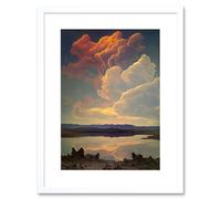 Artery8 Wall Art Print Vintage Style Atmospheric Cloud Reflections in Lake Modern Watercolour Painting Artwork Framed 9X7 Inch | Size: W7" x H9" Artery8 White W7" x H9"
