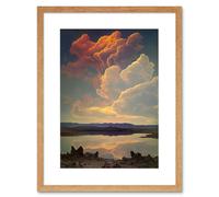 Artery8 Wall Art Print Vintage Style Atmospheric Cloud Reflections in Lake Modern Watercolour Painting Artwork Framed 9X7 Inch | Size: W7" x H9" Artery8 Beige W7" x H9"