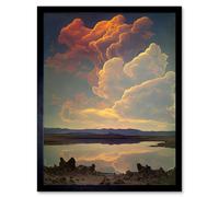 Artery8 Wall Art Print Vintage Style Atmospheric Cloud Reflections in Lake Modern Watercolour Painting Art Framed in Black | Size: W12" x H16" Artery8 Black W12" x H16"
