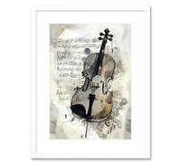 Artery8 Wall Art Print Violin Instrument & Sheet Music Modern Monochrome Watercolour Artwork Framed 9X7 Inch in White | Size: W7" x H9" Artery8 White W7" x H9"