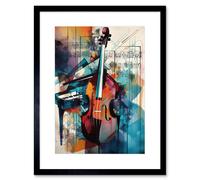 Artery8 Wall Art Print Violin & Piano Classical Music Note Melody Concerto Abstract Modern Watercolour Painting Artwork Framed 9X7 Inch Artery8 Black W7" x H9"