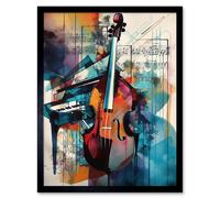 Artery8 Violin and Piano Classical Music Note Melody Concerto Abstract Modern Watercolour Painting Art Print Framed Poster Wall Decor 12x16 inch