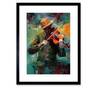 Artery8 Wall Art Print Violinist With A Hat Playing Music On His Violin Artwork Framed 9X7 Inch