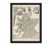 Artery8 Wall Art Print Visscher 1689 Pictorial Map Kingdom Scotland Large Framed Wall Décor Art in Black | Size: W18" x H24" Artery8 Black W18" x H24"
