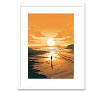 Artery8 Wall Art Print Walk into the Sunset Sand Beach Coastal Landscape Artwork Framed 9X7 Inch in White | Size: W7" x H9" Artery8 White W7" x H9"