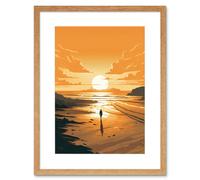 Artery8 Wall Art Print Walk into the Sunset Sand Beach Coastal Landscape Artwork Framed 9X7 Inch in Beige | Size: W7" x H9" Artery8 Beige W7" x H9"