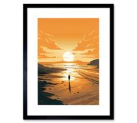Artery8 Wall Art Print Walk into the Sunset Sand Beach Coastal Landscape Artwork Framed 9X7 Inch in Black | Size: W7" x H9" Artery8 Black W7" x H9"