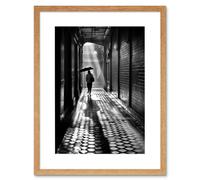 Artery8 Wall Art Print Walking Through the Alley Black & White Photo Artwork Framed 9X7 Inch in Beige | Size: W7" x H9" Artery8 Beige W7" x H9"