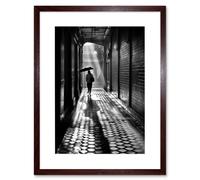 Artery8 Wall Art Print Walking Through the Alley Black & White Photo Artwork Framed 9X7 Inch in Brown | Size: W7" x H9" Artery8 Brown W7" x H9"
