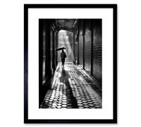 Artery8 Wall Art Print Walking Through the Alley Black & White Photo Artwork Framed 9X7 Inch | Size: W7" x H9" Artery8 Black W7" x H9"