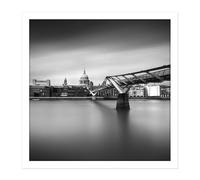 Artery8 Wall Art Print Warby Millenium Bridge London Cityscape Photo Square Framed Picture 16X16 Inch in White | Size: W16" x H16" Artery8 White W16" x H16"