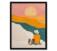Artery8 Watching the Sunset Block Print Beach Relax Boho Living Room Bathroom Artwork Framed Wall Art Print A4