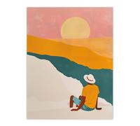 Artery8 Wall Art Print Watching the Sunset Block Beach Relax Boho Poster | Size: W12" x H16" Artery8 Multicolor W12" x H16"