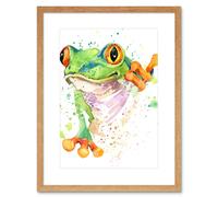 Artery8 Wall Art Print Watercolour Frog Bright Art Framed 9x7 inch in Beige | Size: W7" x H9" Artery8 Beige W7" x H9"
