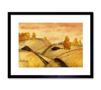 Artery8 Wall Art Print Watercolour Russian Fields Landscape Art Framed 9X7 Inch