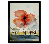 Artery8 Wall Art Print Watercolour War Memorial Remembrance Day Poppy Brass Band Art Framed in Black | Size: W12" x H16" Artery8 Black W12" x H16"