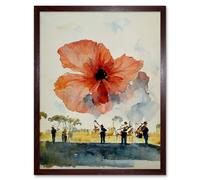 Artery8 Wall Art Print Watercolour War Memorial Remembrance Day Poppy Brass Band Art Framed in Brown | Size: W12" x H16" Artery8 Brown W12" x H16"