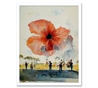 Artery8 Wall Art Print Watercolour War Memorial Remembrance Day Poppy Brass Band Art Framed in White | Size: W12" x H16" Artery8 White W12" x H16"