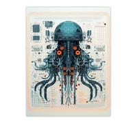 Artery8 Wall Art Print Weapons Grade Jellyfish Robot Hybrid Secret Military Schematic Blue Futuristic Complex Arcane Manuscript Gift For Him Man Cave Artery8 Multicolor W12" x H16"