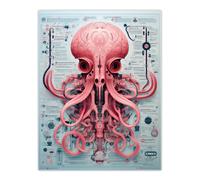 Artery8 Wall Art Print Weapons Grade Octopus Robot Hybrid Secret Military Schematic Blue Futuristic Complex Arcane Manuscript Gift For Him Man Cave Artery8 Multicolor W12" x H16"