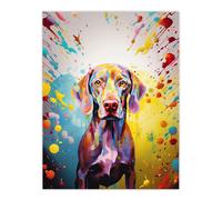 Wall Art Print Weimaraner Dog Lover Gift Pet Portrait Yellow Purple Blue Artwork Painting Poster Artery8 Multi W24 inch x H32 inch