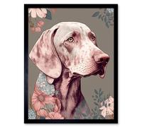 Artery8 Wall Art Print Weimaraner Dog Portrait with Flower Patterns Modern Detailed Art Framed in Black | Size: W12" x H16" Artery8 Black W12" x H16"