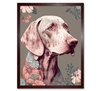 Artery8 Wall Art Print Weimaraner Dog Portrait with Flower Patterns Modern Detailed Art Framed in Brown | Size: W12" x H16" Artery8 Brown W12" x H16"
