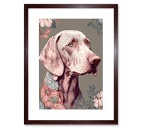 Artery8 Wall Art Print Weimaraner Dog Portrait with Flower Patterns Modern Detailed Artwork Framed 9X7 Inch in Brown | Size: W7" x H9" Artery8 Brown W7" x H9"