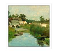 Artery8 Wall Art Print Weissenbruch Summer Day River Countryside Painting Square Framed Picture 16X16 Inch in White | Size: W16" x H16" Artery8 White W16" x H16"