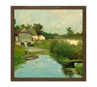 Artery8 Wall Art Print Weissenbruch Summer Day River Countryside Painting Square Framed Picture 16X16 Inch in Brown | Size: W16" x H16" Artery8 Brown W16" x H16"