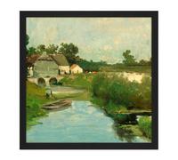 Artery8 Wall Art Print Weissenbruch Summer Day River Countryside Painting Square Framed Picture 16X16 Inch in Black | Size: W16" x H16" Artery8 Black W16" x H16"