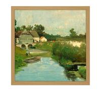 Artery8 Wall Art Print Weissenbruch Summer Day River Countryside Painting Square Framed Picture 16X16 Inch in Light Oak | Size: W16" x H16" Artery8 Light Oak W16" x H16"