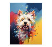 Artery8 Wall Art Print West Highland Terrier Dog Lover Gift Pet Portrait Blue Yellow Orange Artwork Painting Poster | Size: W12" x H16" Artery8 Multicolor W12" x H16"