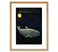 Artery8 Wall Art Print Whale Breach at Full Moon Reach for the Stars Conceptual Artwork Kids Bedroom Artwork Framed 9X7 Inch | Size: W7" x H9" Artery8 Beige W7" x H9"