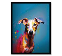 Wall Art Print Whippet Dog Lover Gift Pet Portrait Blue Orange Purple Artwork Painting Art Framed Artery8 Multi A4