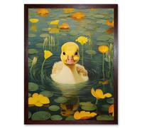 Artery8 Wall Art Print Whirlpool Duckling Lily Pads & Flowers Kids Bedroom Nursery Artwork Art Framed in Brown | Size: W12" x H16" Artery8 Brown W12" x H16"