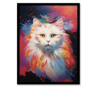 Artery8 Wall Art Print White Birman Cat Lover Gift Pet Portrait Pastel Colour Purple Pink Blue Artwork Painting Art Framed | Size: W12" x H16" Artery8 Multicolor W12" x H16"