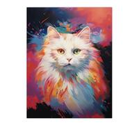 Artery8 Wall Art Print White Birman Cat Lover Gift Pet Portrait Pastel Colour Purple Pink Blue Artwork Painting Poster | Size: W12" x H16" Artery8 Multicolor W12" x H16"