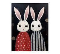 Artery8 Wall Art Print White Bunny Rabbits in Dresses Painting Red Black Kids Poster | Size: W24" x H32" Artery8 Black W24" x H32"