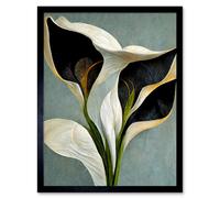 Artery8 Wall Art Print White Calla Lily Flower Pistil Bouquet Elegant Art Framed in Black | Size: W12" x H16" Artery8 Black W12" x H16"