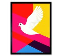 Artery8 Wall Art Print White Peace Dove Vibrant Colourful Geometric Multi Colour Graphic Design Art Framed in Black | Size: W12" x H16" Artery8 Black W12" x H16"