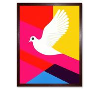 Artery8 Wall Art Print White Peace Dove Vibrant Colourful Geometric Multi Colour Graphic Design Art Framed in Brown | Size: W12" x H16" Artery8 Brown W12" x H16"