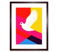 Artery8 Wall Art Print White Peace Dove Vibrant Colourful Geometric Multi Colour Graphic Design Artwork Framed 9X7 Inch in Brown | Size: W7" x H9" Artery8 Brown W7" x H9"