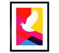 Artery8 Wall Art Print White Peace Dove Vibrant Colourful Geometric Multi Colour Graphic Design Artwork Framed 9X7 Inch in Black | Size: W7" x H9" Artery8 Black W7" x H9"
