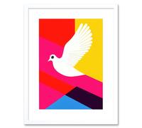 Artery8 Wall Art Print White Peace Dove Vibrant Colourful Geometric Multi Colour Graphic Design Artwork Framed 9X7 Inch | Size: W7" x H9" Artery8 White W7" x H9"