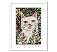 Artery8 Wall Art Print White Ragdoll Cat in Garden Watercolour Folk Artwork Framed 9X7 Inch | Size: W7" x H9" Artery8 White W7" x H9"