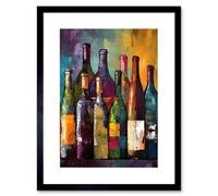 Artery8 Wall Art Print White Rose And Red Glass Wine Bottles On Shelf Artwork Framed 9X7 Inch