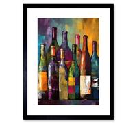 Artery8 Wall Art Print White Rose & Red Glass Wine Bottles on Shelf Artwork Framed 9X7 Inch in Black | Size: W7" x H9" Artery8 Black W7" x H9"